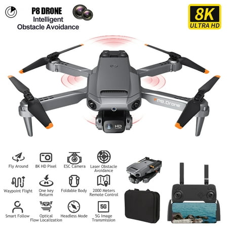Drone with 8K ESC Dual Camera, 360°Obstacle Avoidance Drones, 4/5G WiFi FPV Live Video, 25 Mins Flight, Auto Return Home, Smart Follow, Optical Flow Hover, Foldable RC Quadcopters (Battery*3 Black)