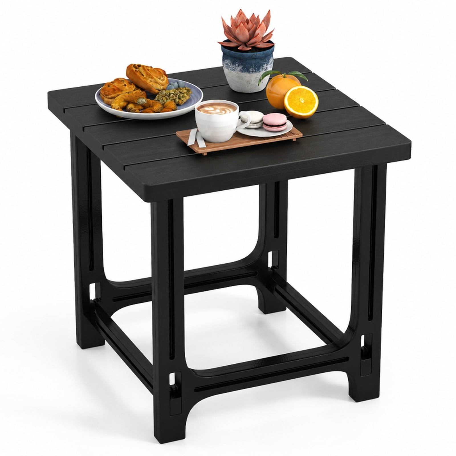 Biotree 18 Inch Outdoor Adirondack Side Table, Weatherproof HDPE Slatted End Table with Snap-Fit Build and 315 lbs Capacity, Black