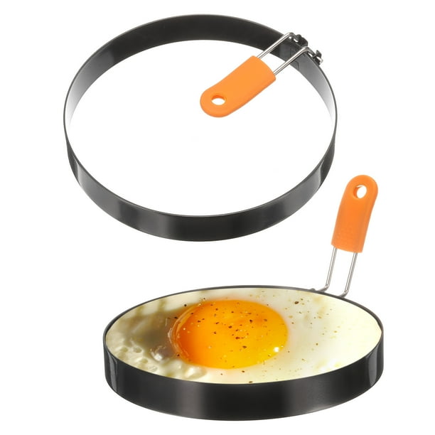 Uxcell 2Pcs Anillos para Huevo 6" Acero Inoxidable Antiadherente Anillo de Cocina para Pancakes con Mango de Silicona para Freír Huevos Sándwiches Tortillas Desayuno