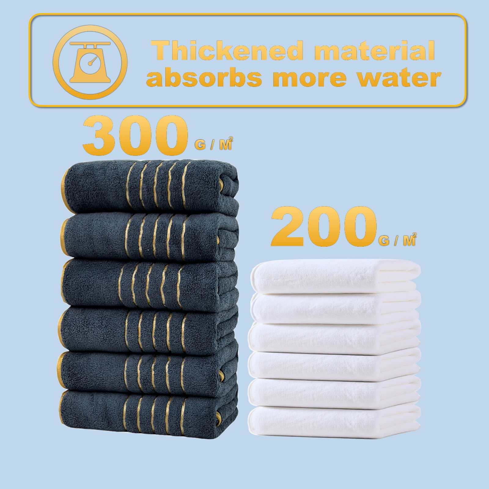 Twfbrm 6 Pack Premium Hand Towels - Ring Spun Cotton Hand Towels Highly Absorbent & Quick Dry Face Towels with gold trim, 300GSM Ultra Soft Microfiber Bath Towels for Beach Gym Hotel and Spa