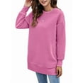 thumbnail image 3 of Women Sweatshirts Trendy Fleece Crewneck Sweatshirt Casual Loose Pullover Tops Comfy Fall Outfits Wine Red XL, 3 of 9