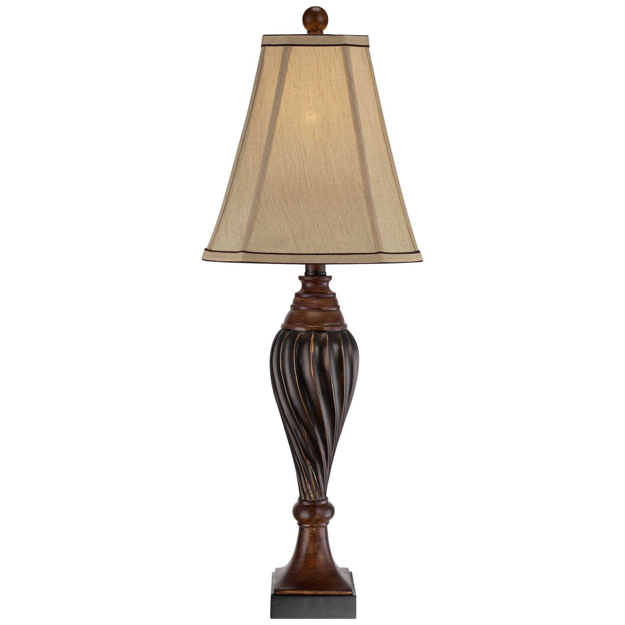 Regency Hill Traditional Table Lamp 28.5" Tall Carved Two Tone Brown Urn Shaped Beige Fabric Shade for Living Room Family Bedroom Bedside