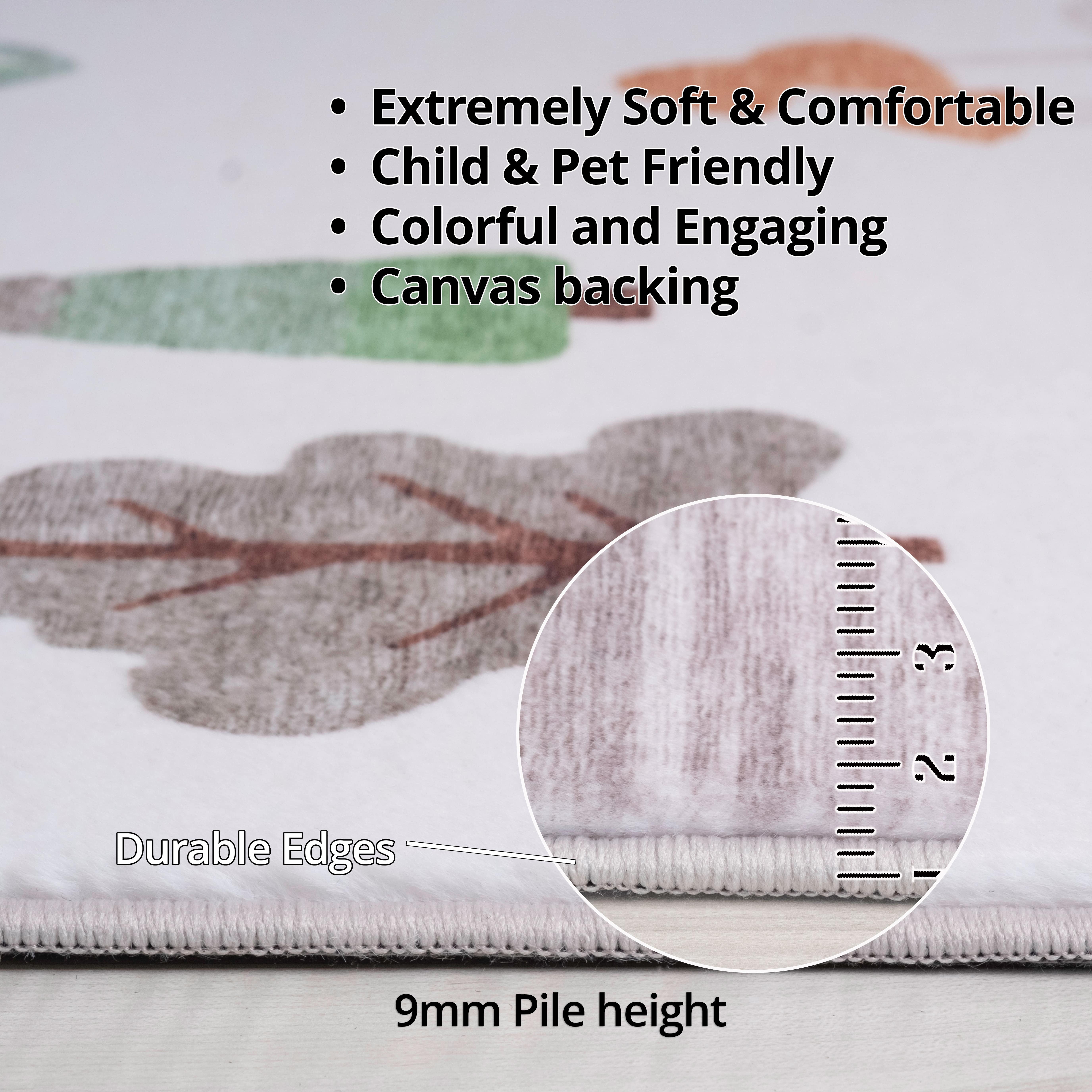 Rug Branch Soft Steps Playtime Licornes, Chateau, Carte routiere, Tapis educatif doux, Blanc Bleu - Garcons et filles dans la salle de jeux, la creche, la chambre