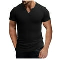 thumbnail image 2 of BXINGOHAI Men's Muscle Slim Henley Shirts Crewneck Longline T-Shirt Gym Workout Athletic Shirt Tees Today Black,L, 2 of 6