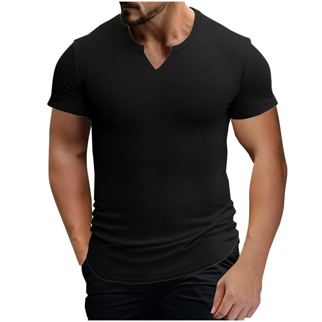 Camisetas de Verano Casuales de los Hombres Nueva Camiseta de Manga Corta con Cuello en V Elástica Deportiva, Camiseta de Tendencia 95% Poliéster 5% Elastano, Lavadora Casual