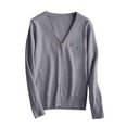 thumbnail image 5 of HOMBOM Womens V Neck Sweaters Gray Cozy Open Front Knit Graphic Button down Cardigans for Women, 5 of 5