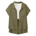thumbnail image 5 of Women 2 Piece Outfits Long Sleeve Button Down Blouse And Shorts Shirts Sets Green XL, 5 of 6