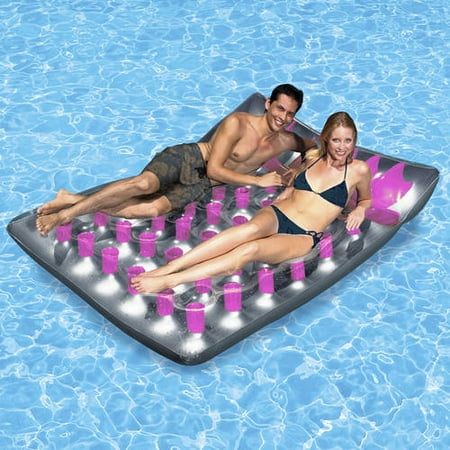 Double Floating Heart - Poolmaster Vinyl Double French Pocket Mattress Pool Float, Pink