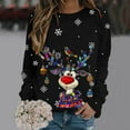 thumbnail image 2 of Fiaer Women Christmas Sweatshirts Deer Snowflakes Graphic Crew Neck Pullovers Long Sleeve Loose Fit Trendy Tops Black M, 2 of 4