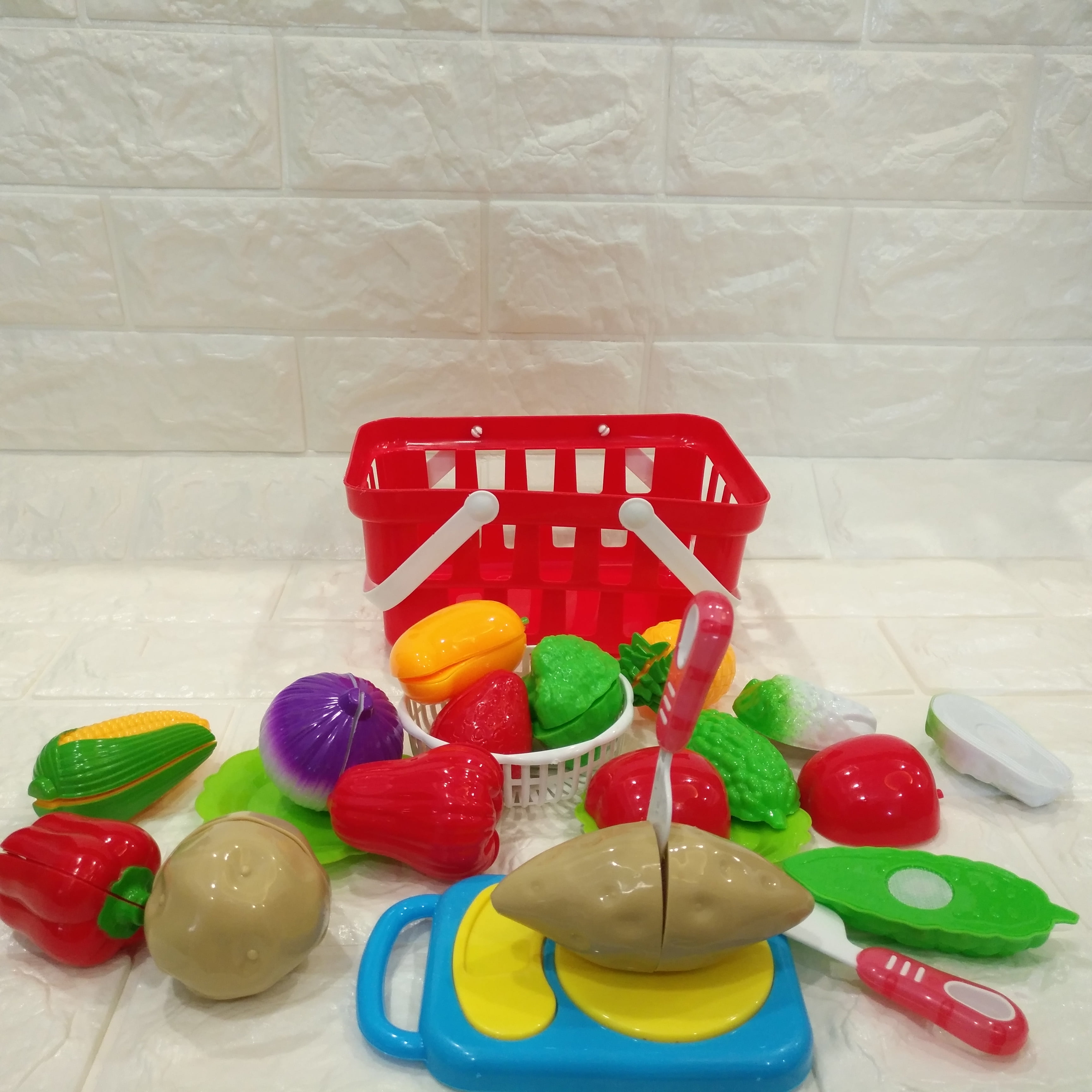 Cutting Cooking Food Playset, Pretend Play Kitchen Toy Set, Vegtables&Fruit Early Educational