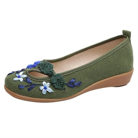 

Wozhidaoke Shoes For Women Floral Embroidery Button Decor Flats Slip On Shallow Mouth Simple Single Work sandalias Para Mujer