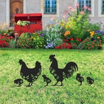 6Pcs Chicken Yard Art Garden Metal Statue Decor, Lifelike Rooster Hen Animals Stakes Outdoor Decorations, Black Hollow Out Chickens Family Silhouette Sets for Farmhouse Pathway Lawn