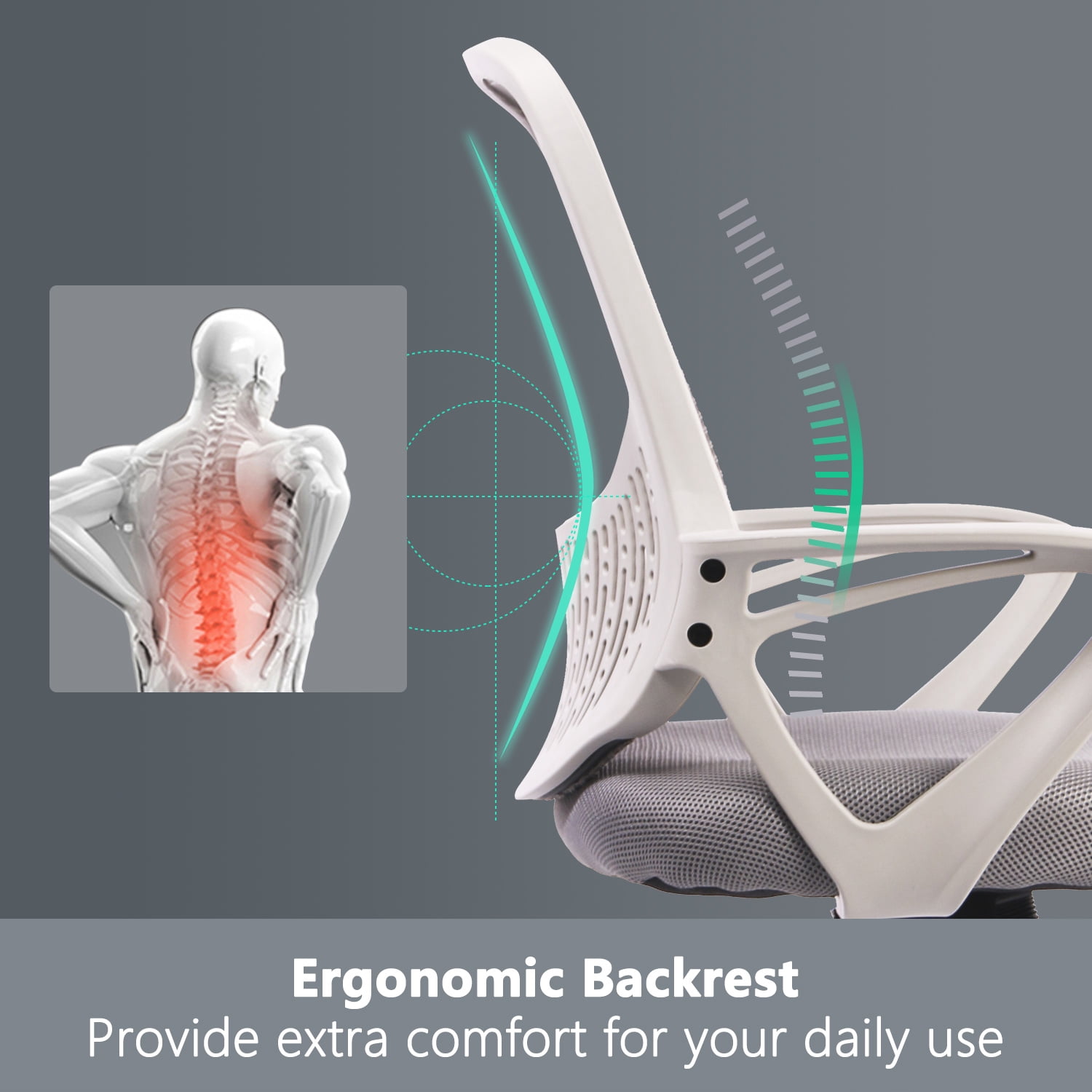 Home Office Mid Back Mesh Ergonomic Computer Chair with Height Adjustable, Grey