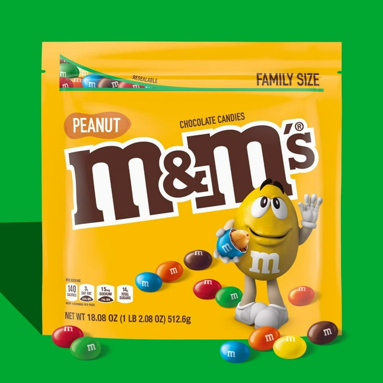 M&M,S Peanut Milk Chocolate Candy, Family Size, 18.08 Oz
