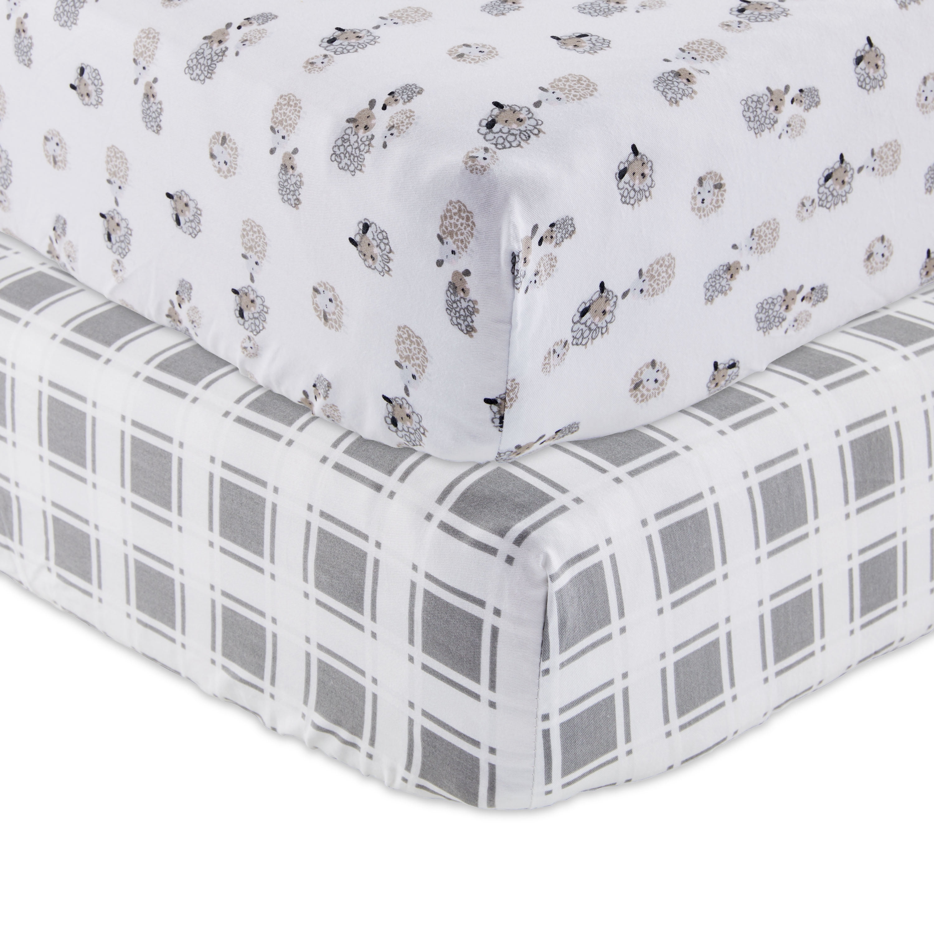 Parent's Choice 100% Cotton Fitted Crib Sheets for Baby Boys and Girls, Plaid Sheep, 2-Pack
