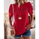 thumbnail image 4 of Camiseta de manga corta de encaje Poliéster Casual Transpirable Cómodo Top de cuello redondo para mujer Rojo XL, 4 of 6