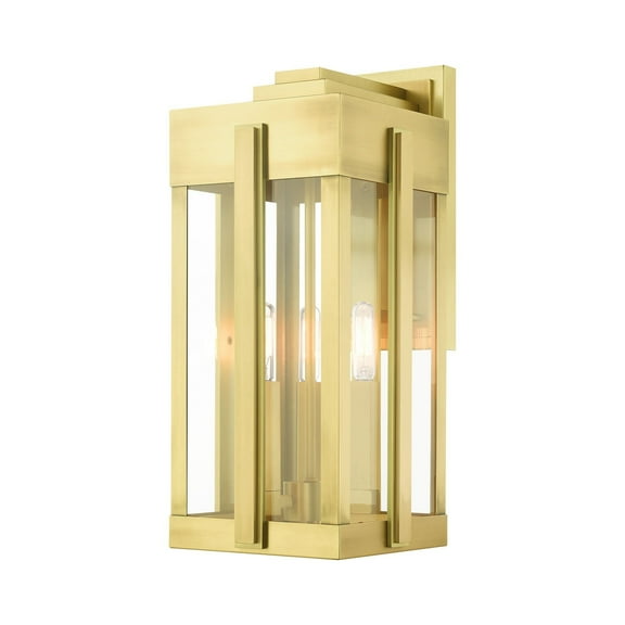 27714-08 Livex Lighting Lexington - 3 Light Outdoor Wall Lantern in Art Deco Style - 8 Inches wide by 18 Inches high-Natural Brass Finish