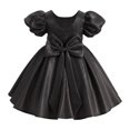 thumbnail image 2 of IBTOM CASTLE Toddler Girls Satin Short Puff Sleeve Flower Girl Dress Baby Girl Birthday Party Ruffle Formal Bowknot Wedding Guest Dress Black, 2 of 7
