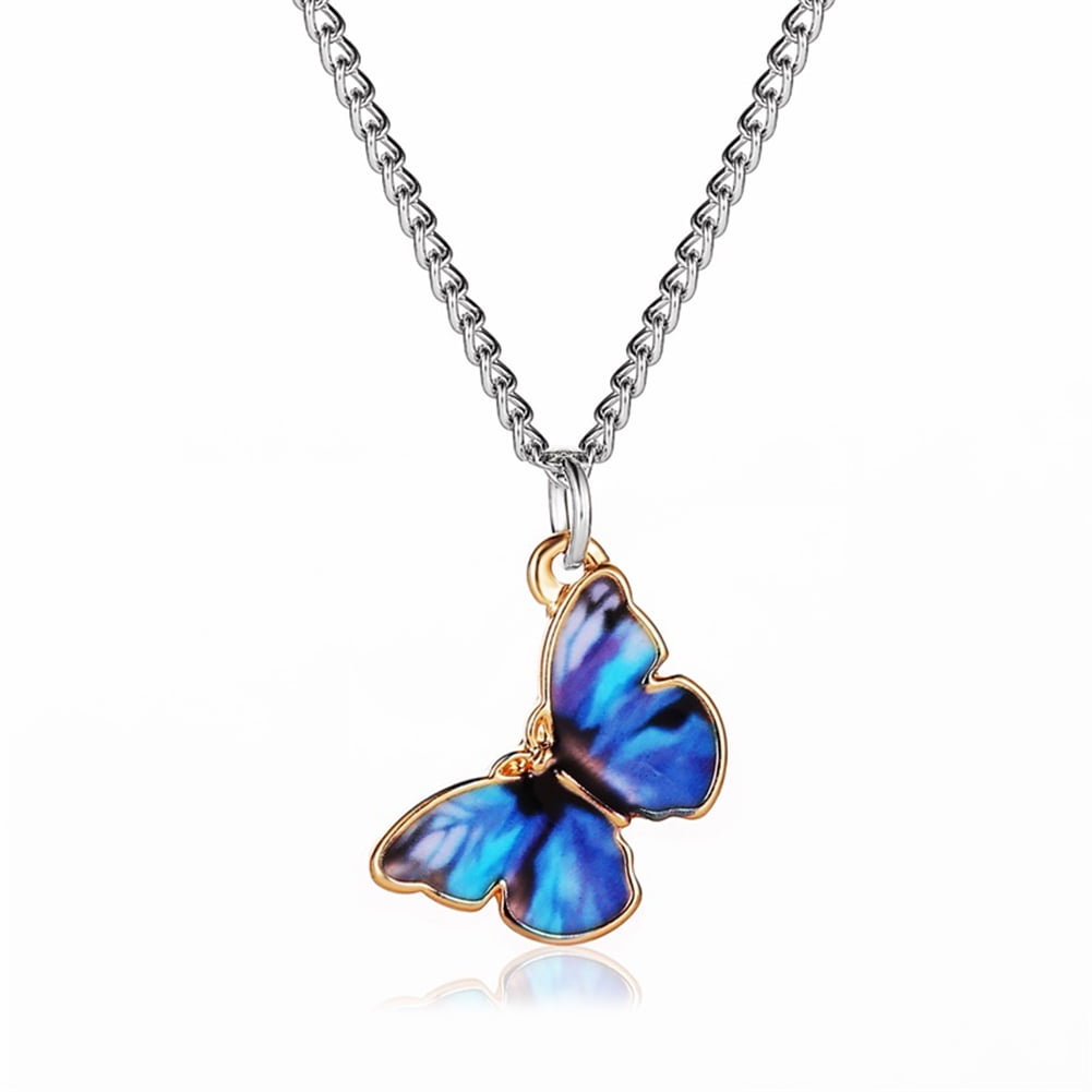 Mojoyce Color Butterfly Necklace Women Pendant Clavicle Chain Lovers ...