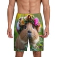 thumbnail image 1 of Balery Flower Crown Guinea Pig Pantalones cortos de pijama de punto de algodón para hombre con cinturilla y bolsillos-Small, 1 of 6
