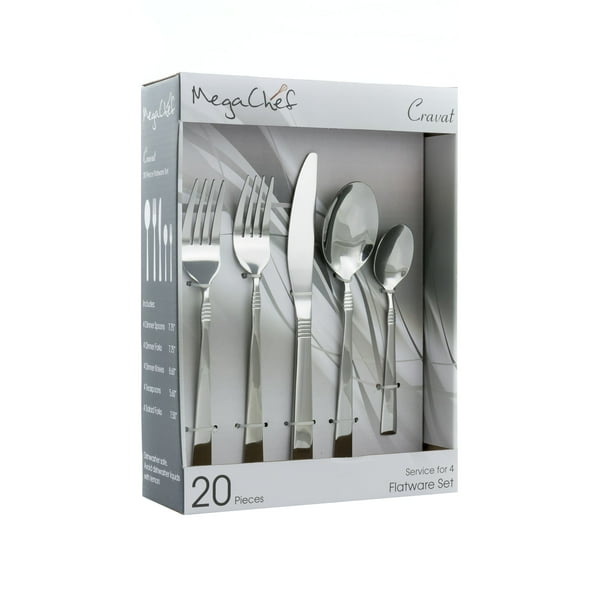 MegaChef Cravat 20 Piece Flatware Utensil Set, Stainless Steel ...