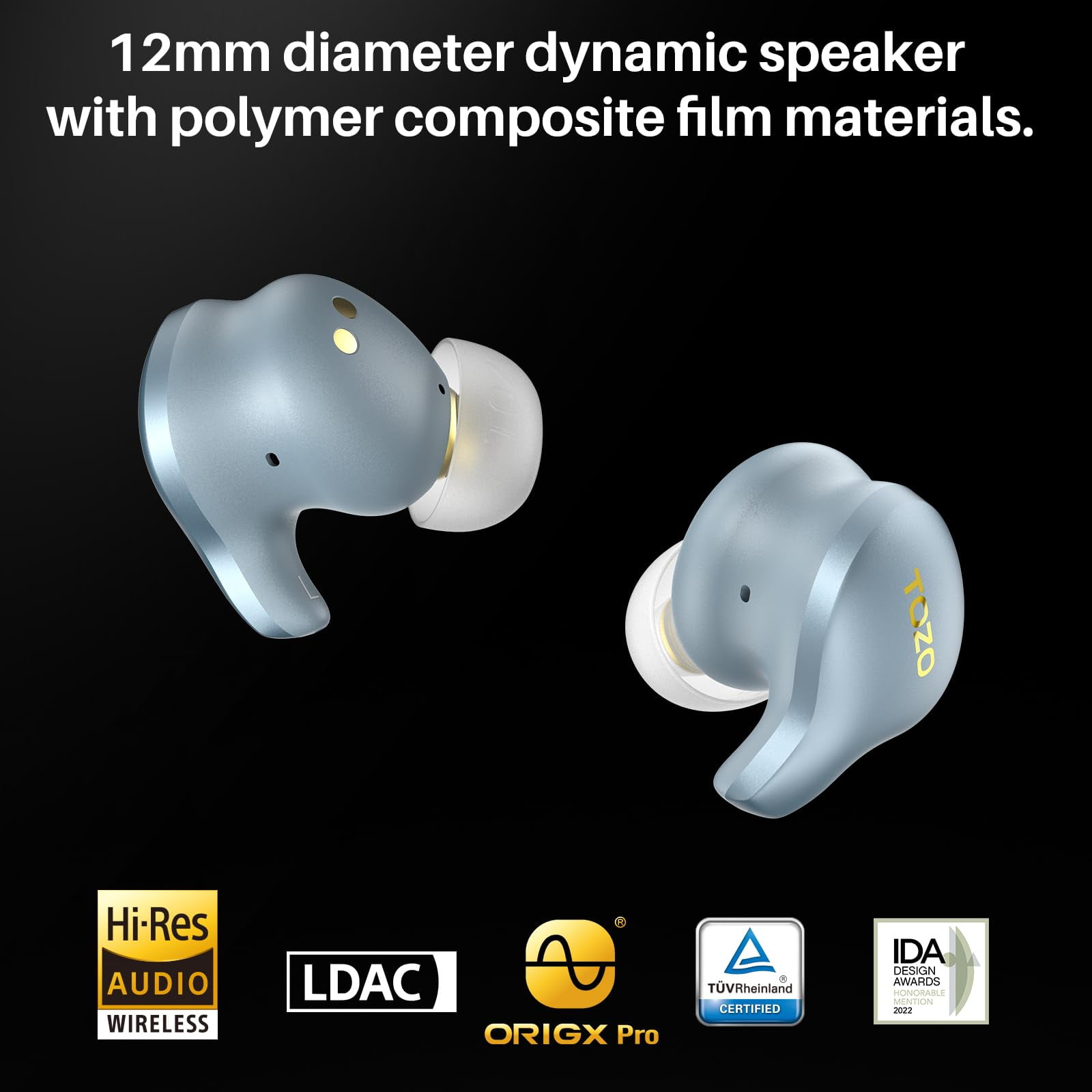 TOZO X1 Hybrid ANC+ENC Noise Cancelling Earbuds, JAS Hi-Res Certified, OrigX Pro+LDAC HD Audio, Balanced Armature+Hybrid Dynamic Driver, APP-32EQ, Wireless Charging, Support HSP HFP A2DP AVRCP, Blue