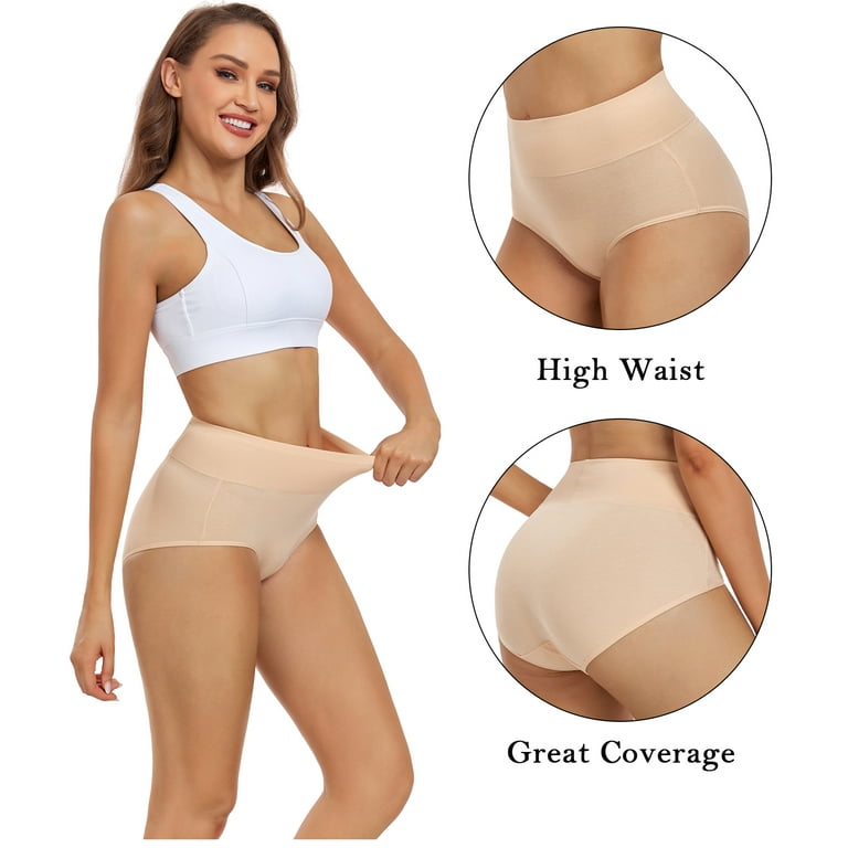Wirarpa Women's Underwear High Waisted Full Coverage Cotton Briefs 4  Pack(L, Black/White/Heather Grey/Beige)