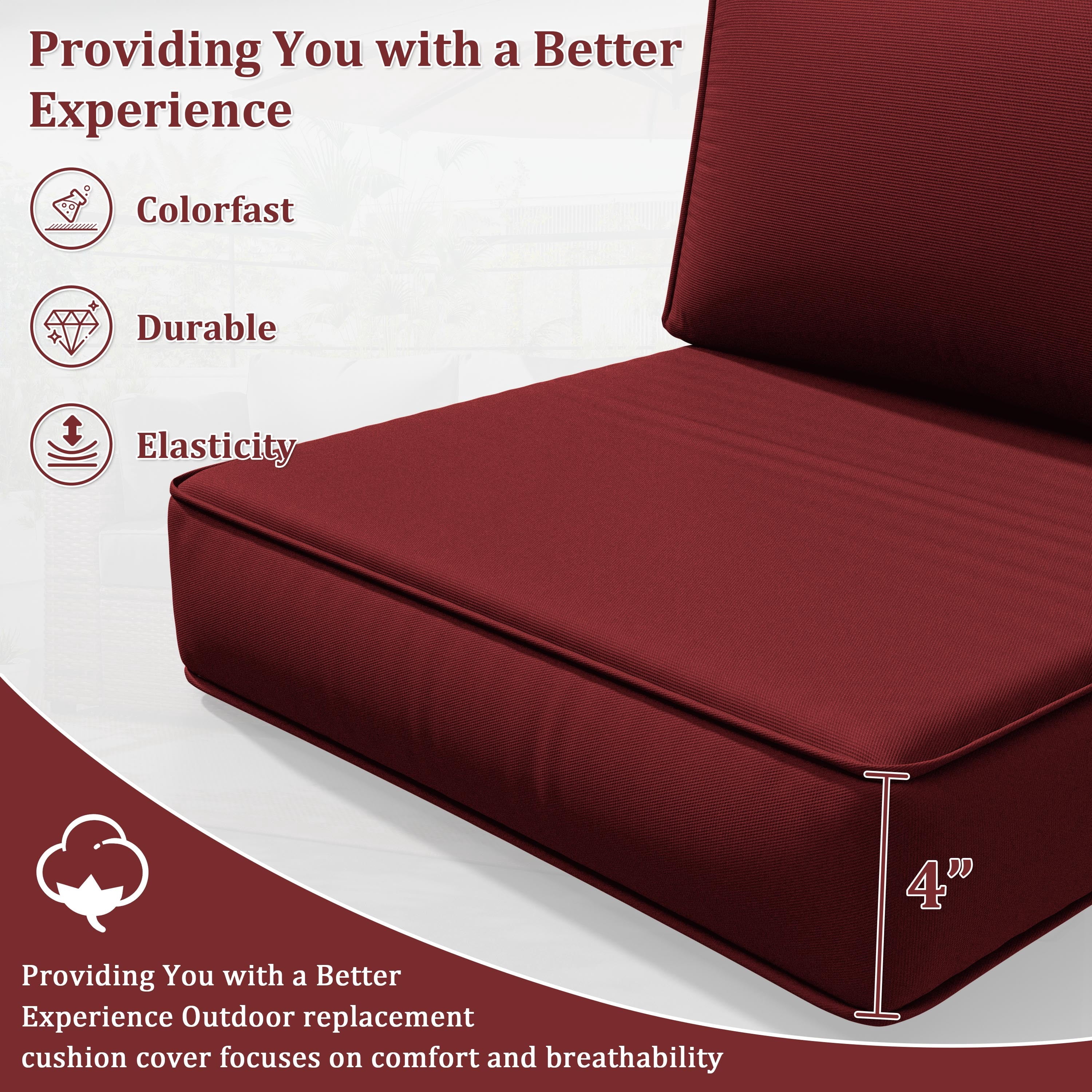 Pakunoda 8Pcs Cushion Covers for Outdoor Furniture, Waterproof Patio Cushion Covers Replacement Slipcovers with Zipper, Washable Reusable Outdoor Cushion Covers Burgundy, Covers Only