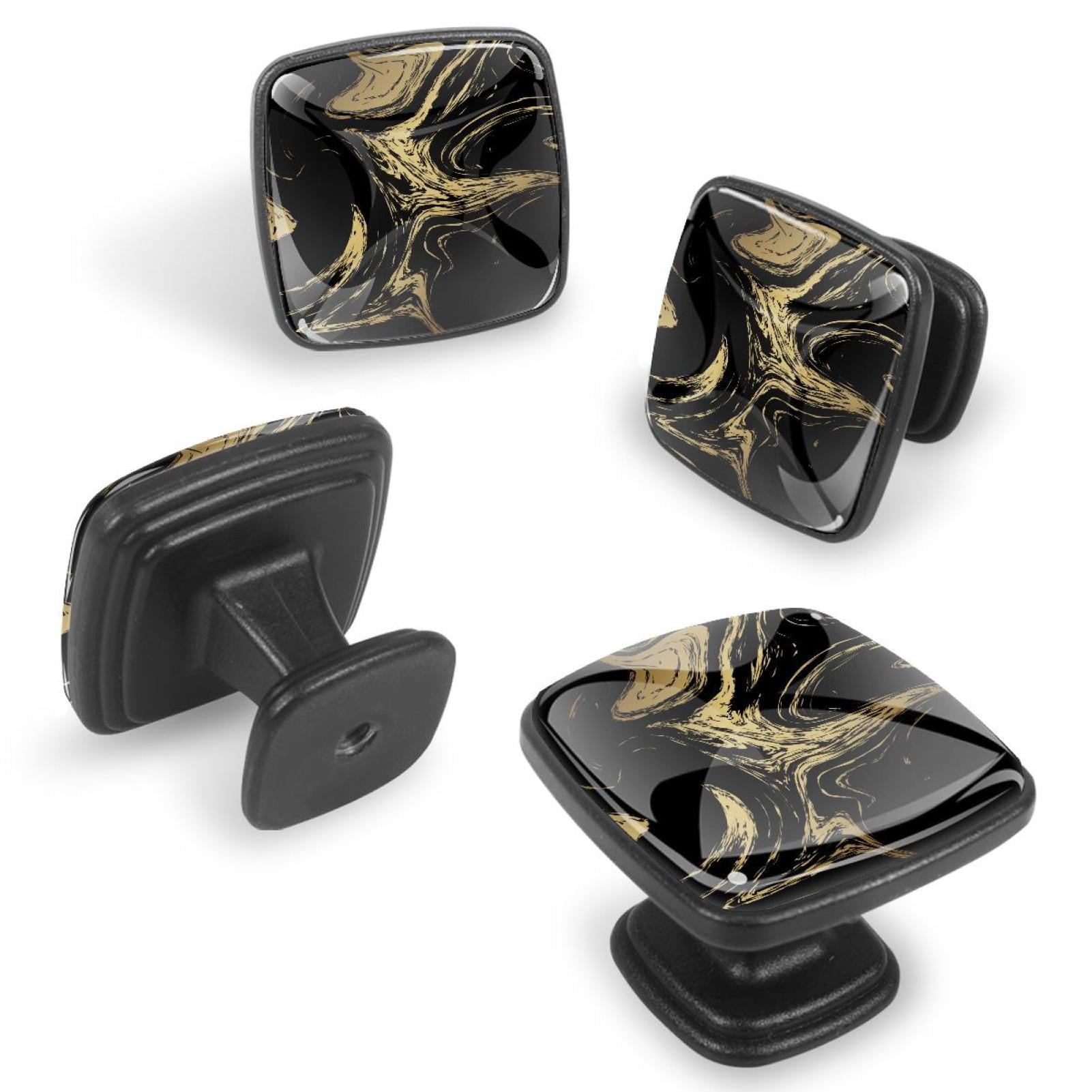 4 Pcs Cabinet Handle Drawer Pulls Black and Gold Texture Knobs with Screws Square Furniture Office Cabinet Knob Decoration