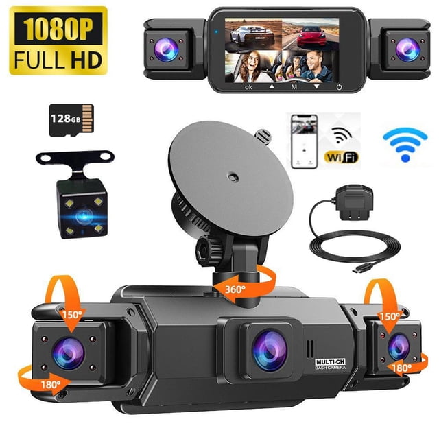 4-Channel Dash Cam, 1080P HD Recording for Front/Rear/Left/Right Views, Complete Vehicle Surveillance System