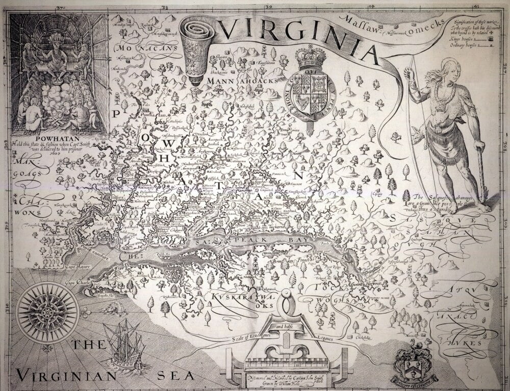 Virginia Map, 1612. /Ncaptain John Smith'S Map Of Virginia, 1612