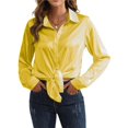 thumbnail image 3 of Blusas de Satén para Mujer, Camisas de Seda con Botones, Blusas Informales de Larga para Negocios Amarillo S, 3 of 7