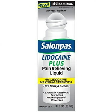 4 Pack - Salonpas LIDOCAINE PLUS Pain Relieving Liquid 4% Lidocaine Maximum Strength 3 oz