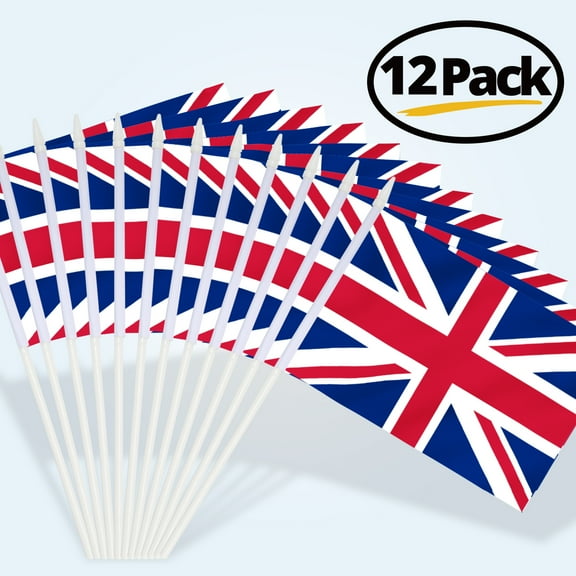 Anley British Union Jack Stick Flag Great Britain 5x8 inch Handheld Mini Flag - 1 dozen