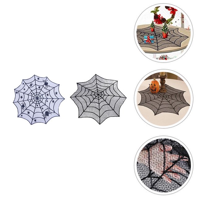 Minkissy 2pcs Lace Spider Web Table Cover for Spooky Party Decorations