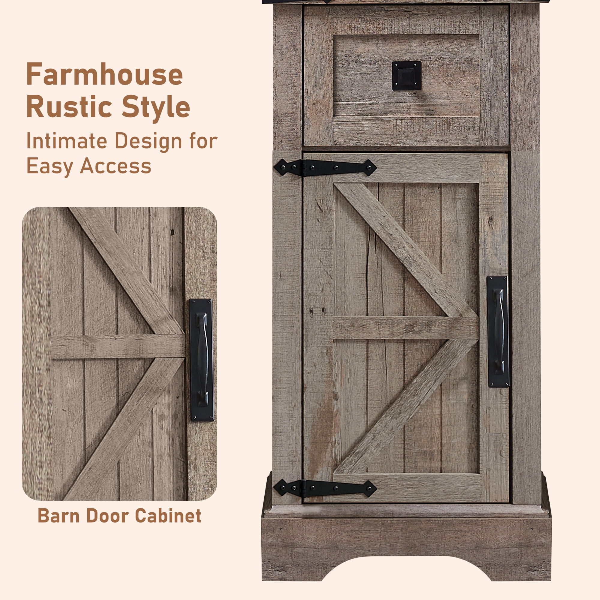 OKD Freestanding Bathroom Storage Cabinet, Farmhouse 69" Tall Narrow Cabinet with Adjustable Shelves and Metal Handle, Light Rustic Oak