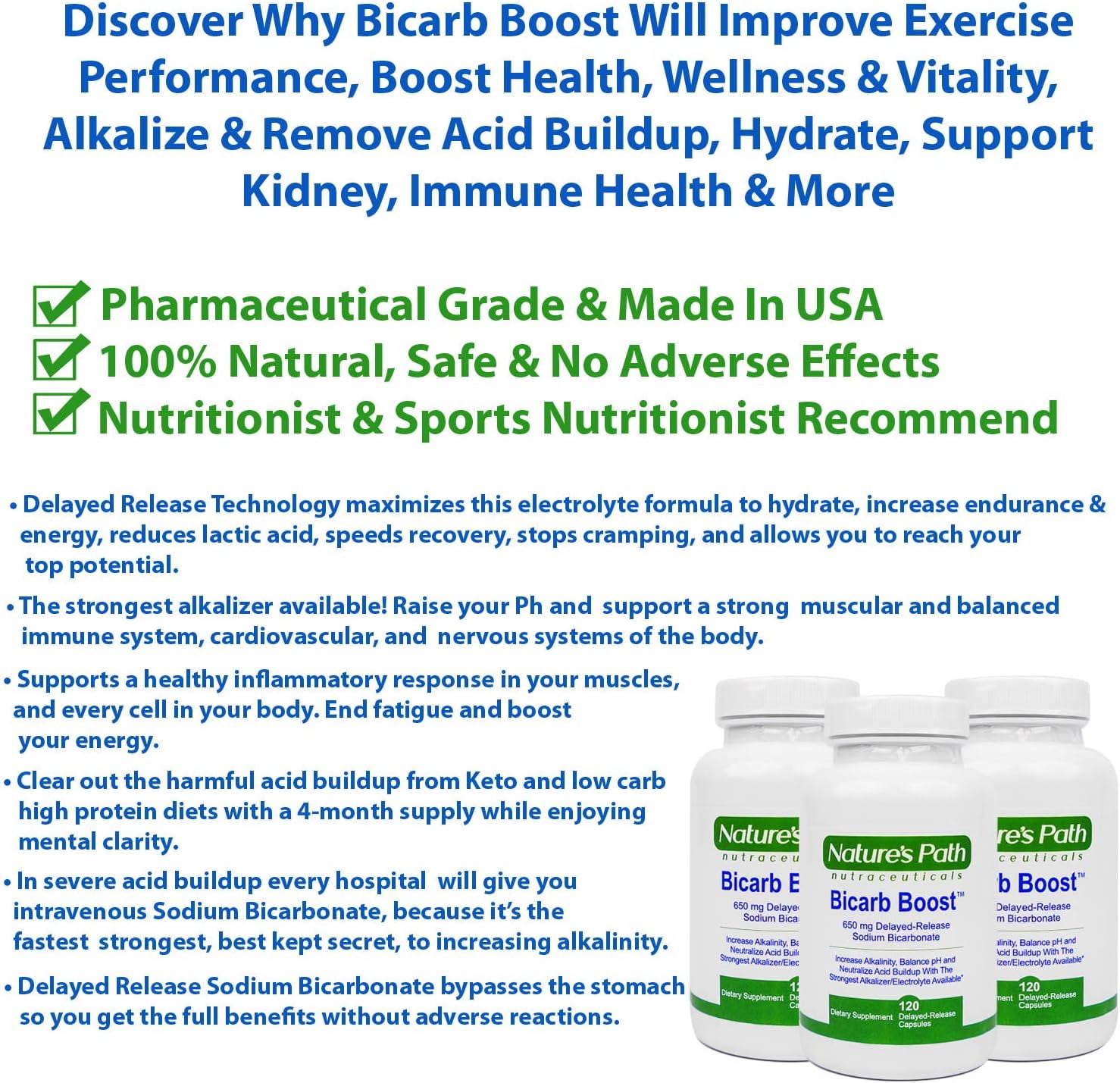 Nature's Path Bicarb Boost - 650mg Sodium Bicarbonate Alkaline Electrolyte Salt Pill