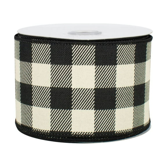 Black Ivory Buffalo Plaid Ribbon - 2 1/2" x 10 Yards, Wired Edge, Wedding, Wreath, Christmas