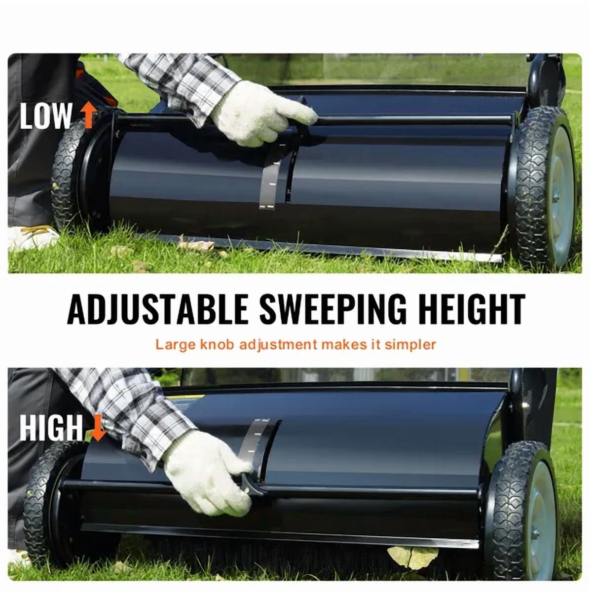 Unbranded 26" 7 Cu Ft Push Lawn Sweepers with 4 Brushes, Strong Rubber Wheels, Sturdy Steel Construction