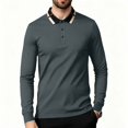 thumbnail image 3 of YOIAVAIOY Mens Contrast Collar Sweatshirt Long Sleeve Button Neck Pullovers Lightweight Slim Fit Pullover Sweatshirts Casual Business Polos Gray L, 3 of 8