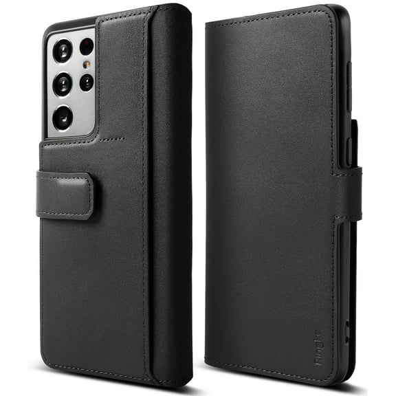 Ringke Folio Signature Plus Case Compatible with Samsung Galaxy S21 Ultra, Handcrafted Artisan Leather Wallet Cover with Extra Card Slot - Black
