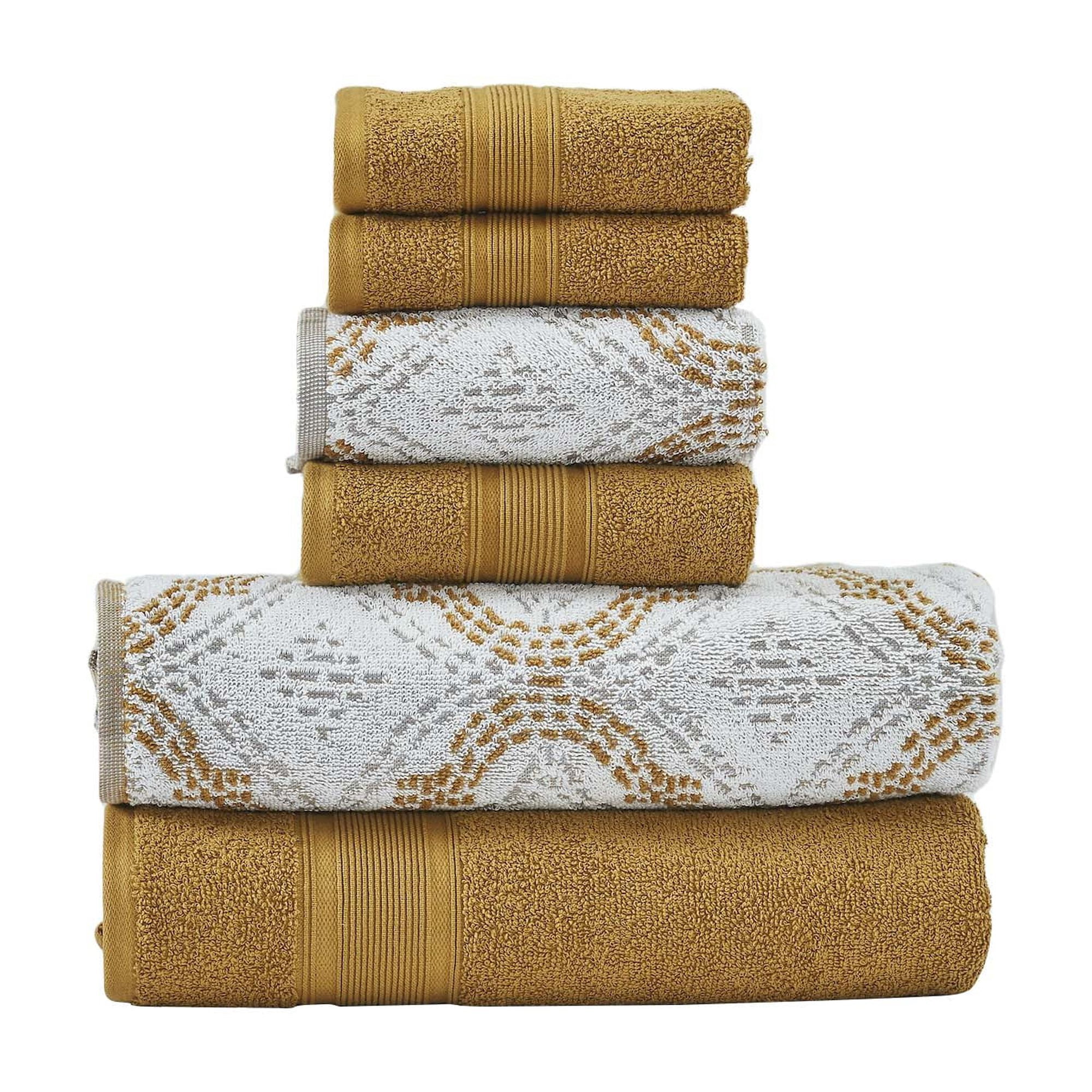 Modern Threads Capri Jacquard 6-Piece Adult Cotton Bath Towel Set, Gold