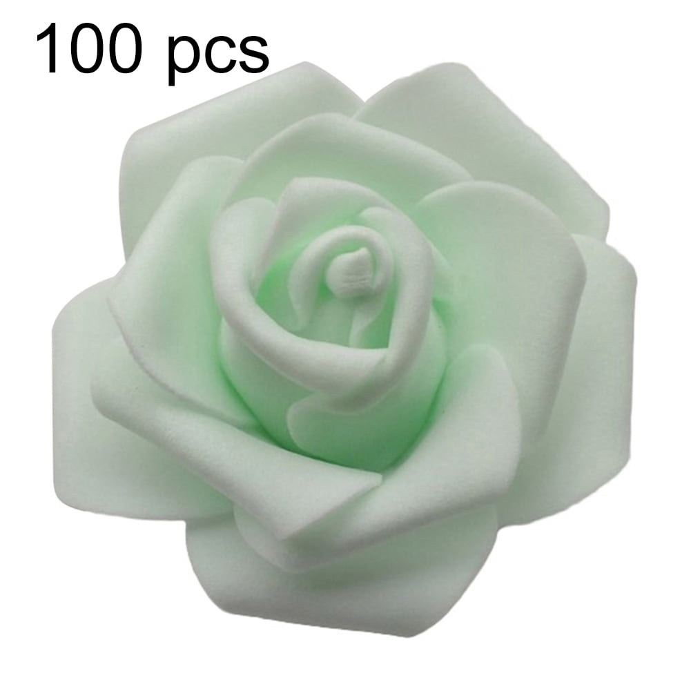 25-50 Pcs Foam Artificial Rose Heads Flowers W/Stem Wedding Bride Bouquet Decors 