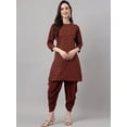 thumbnail image 3 of Janasya Indian Women's Brown Crepe Foil Print Kurta with Dhoti Pant, 3 of 9