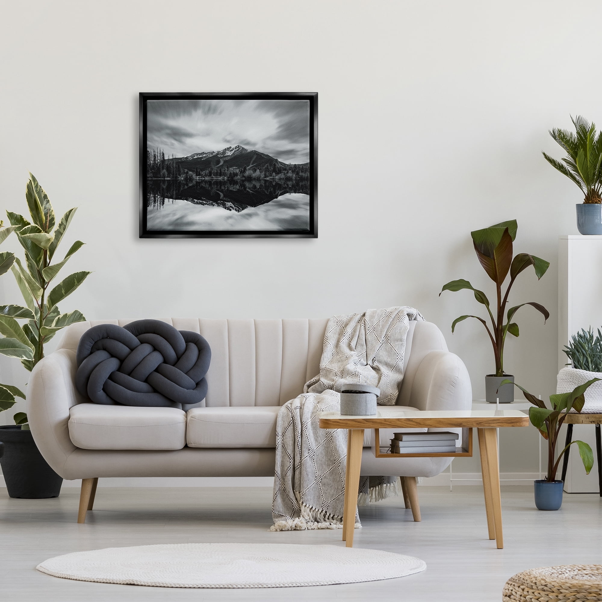 Stupell Industries Mountain Peak Reflection Landscape Photography Black Floater Framed Canvas Art Print Wall Art, 31 x 25