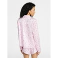 thumbnail image 3 of No Boundaries Sleepwear Satin Long Sleeve Button-Up Top and Shorts Set, 2-Piece, Women’s XS-XXL, 3 of 5