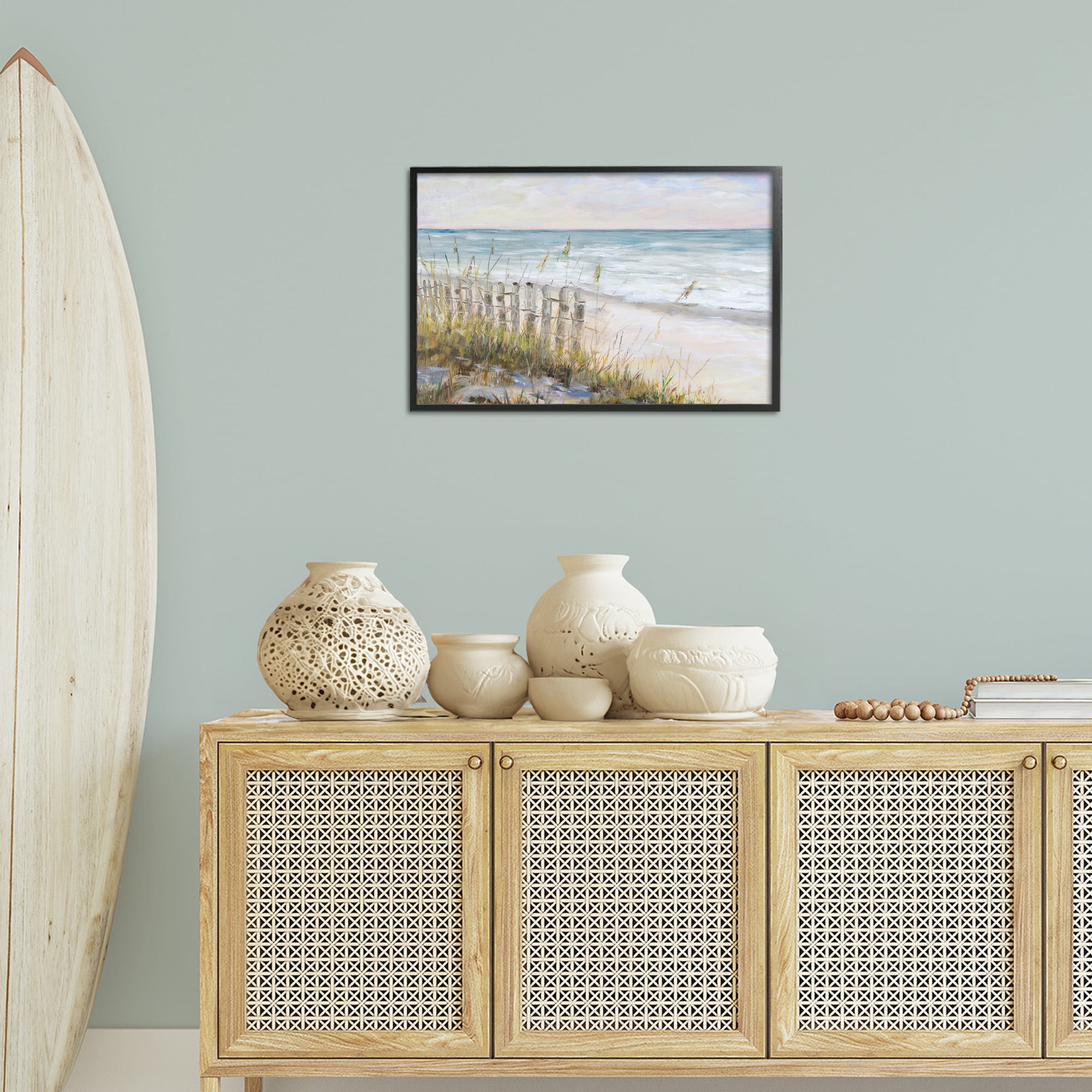 Stupell Industries Beach Tide Pools Landscape Painting Black Framed Art Print Wall Art, 24 x 16