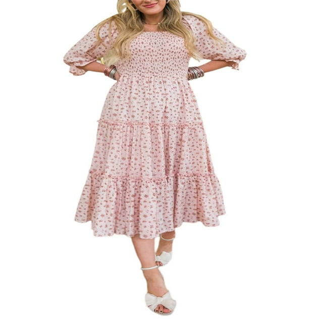 MesaSe Robe Midi de Plage à Volants à Manches Courtes à Imprimé Floral pour Maman et Moi Robe d'Été