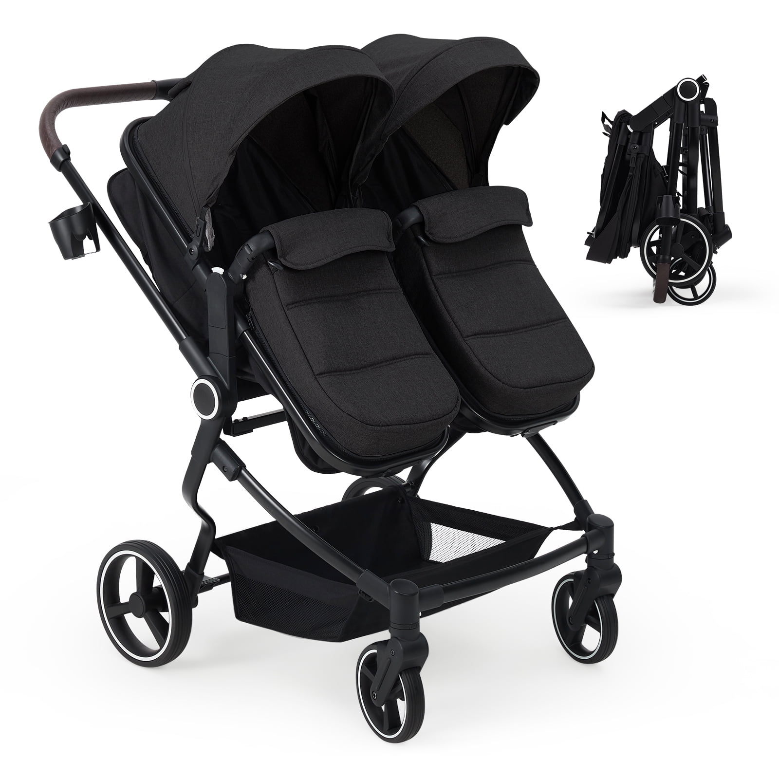 Lightweight Double Stroller Side-by-Side for Infant Toddler, Compact Folding Travel System with High Landscape Seat, Adjustable Canopy & Recline, Easy Maneuver