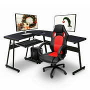Ivinta Furniture Computer Desk Gaming Reversible Black L-Shaped Corner Desk with Keyboard Tray